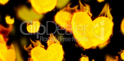 Composite image of several heart on fire