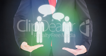 Composite image of businessman presenting your product with hand