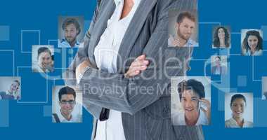 Composite image of businesswoman standing arms crossed on white