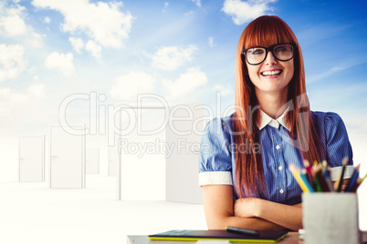 Composite image of attractive hipster woman with crossed arms