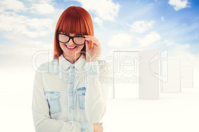 Composite image of portrait of a hipster woman front of post-it