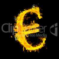 Composite image of euro sign on fire