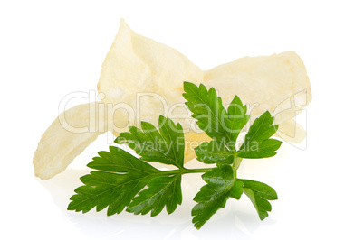 Potato chips and parsley