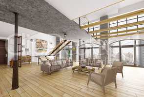 Loft apartment interior 3d rendering