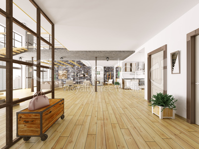 Loft apartment interior 3d rendering