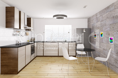 Modern kitchen interior 3d rendering