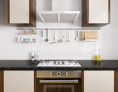 Modern kitchen interior 3d rendering