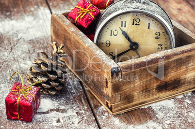 retro arrangement for Christmas with an old alarm clock