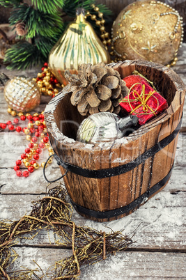 Christmas gift tub with decorations