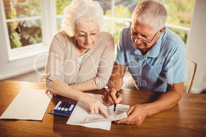 Senior couple counting bills