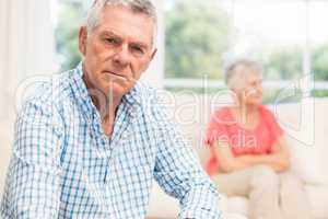 Upset senior man after arguing with wife