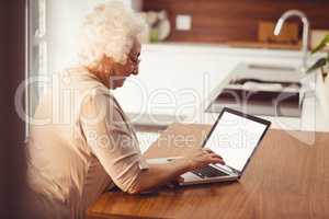 Elderly woman typing on laptop