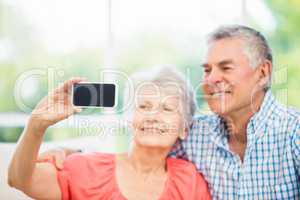 Happy senior couple taking a selfie