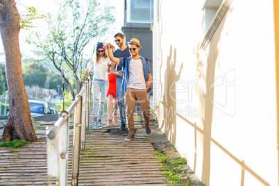 Hip friends going on a walk