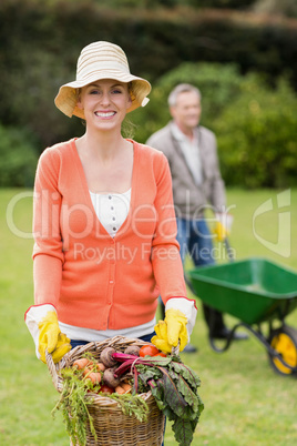 Cute couple doing some gardening