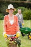 Cute couple doing some gardening