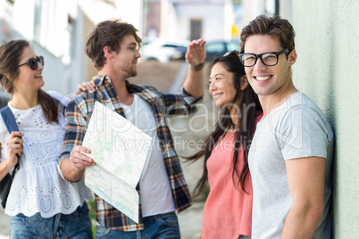 Hip friends checking map