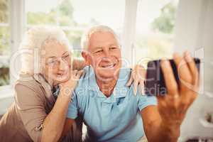 Smiling senior couple taking selfie