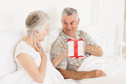 Happy couple exchanging gift