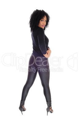 African American woman in black tights.