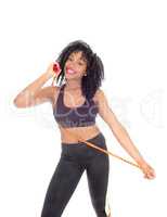 African American woman with exercise rope.
