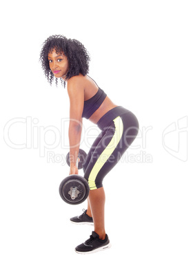 African American woman weight lifting.