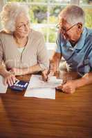 Senior couple counting bills