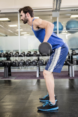 Muscular man lifting barbell