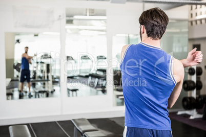 handsome man doing stretching