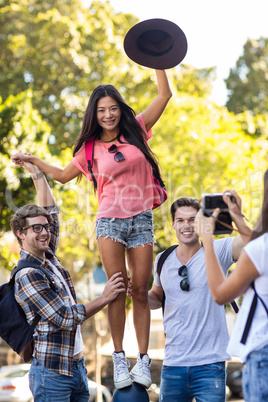 Hip friends posing for a picture