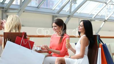 Women in cafe after shopping