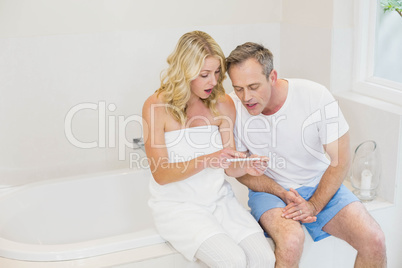 Couple waiting for a pregnancy test results