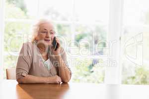Smiling elderly woman phone calling