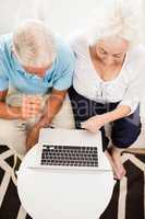 Smiling senior couple using laptop