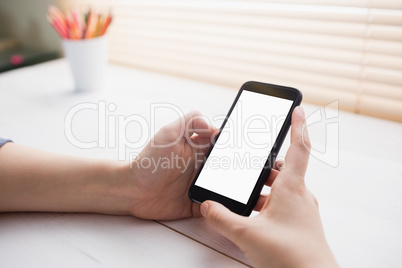 Close up view of businesswoman using her phone