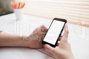 Close up view of businesswoman using her phone