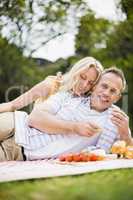 Happy couple having a picnic