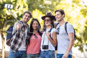 Hip friends taking selfie