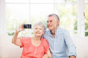 Happy senior couple taking a selfie