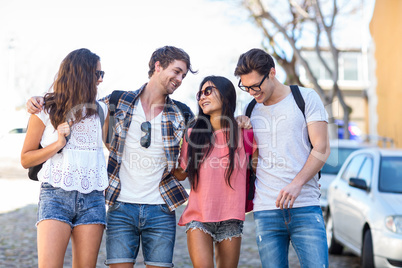 Hip friends going on a walk