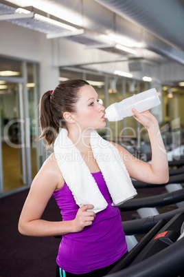 Fit brunette drinking water