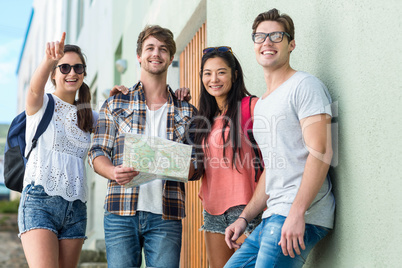 Hip friends checking map