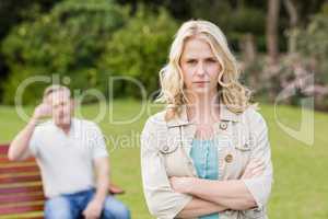 Upset woman sulking her boyfriend