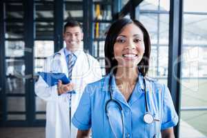 Medical team smiling at camera together