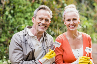 Cute couple doing some gardening