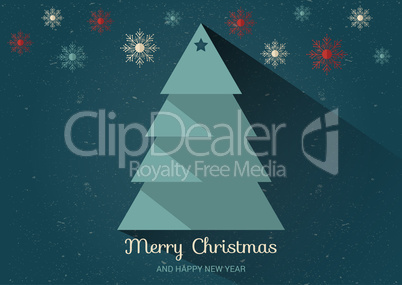 Christmas card with Christmas tree. Flat design style.