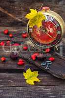 old alarm clock in the autumn style