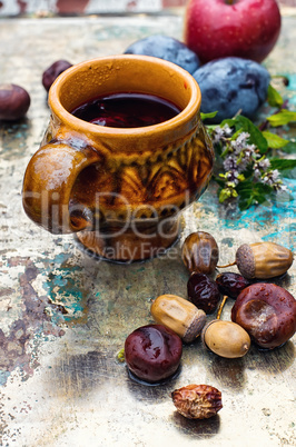 Autumn still life with tea