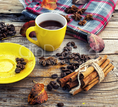 Freshly brewed coffee in the fall