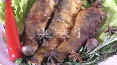 Fried fish with fresh herbs